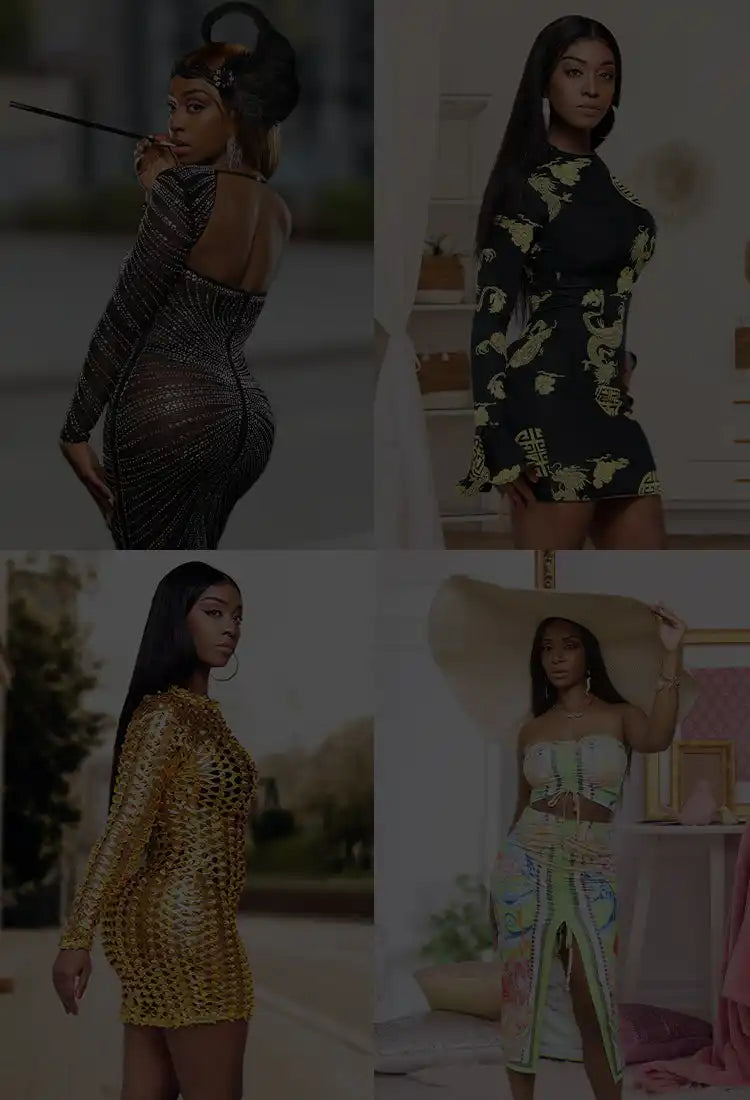 Black and green floral dress with a high neckline, made of woven fabric.