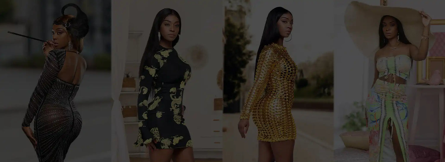 Leopard print dress with gold accents and a high neckline.